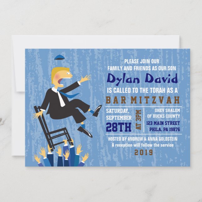 The Hora Chair Dance Bar Bat Mitzvah Invitation (Front)