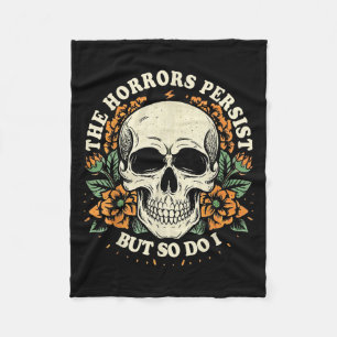 The Horrors Persist But So Do I Humor Flower Skele Fleece Blanket