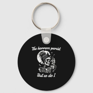 The Horrors Persist But So Do I Messy Bun Skeleton Keychain