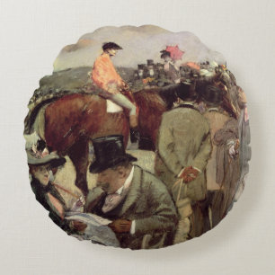The Horse-Race, c.1890 Round Pillow