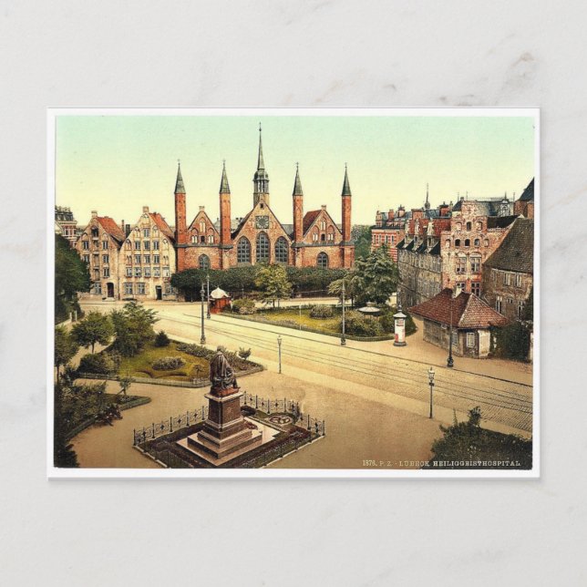 The hospital, Lubeck, Germany classic Photochrom Postcard (Front)