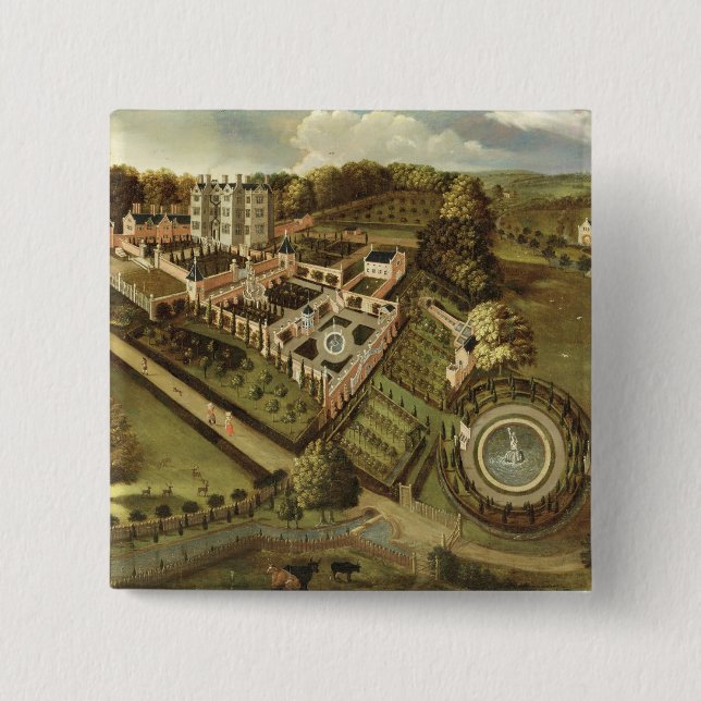 The House and Garden of Llanerch Hall, Denbighshir 2 Inch Square Button (Front)