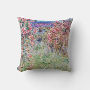 The house in the rose garden by Claude Monet, Throw Pillow