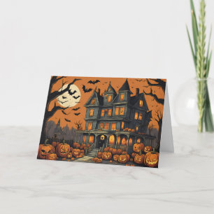 The House of Halloween Pumpkins Scary Mansion Holiday Card