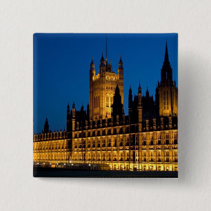 The Houses of Parliament at night in the city of 2 Inch Square Button