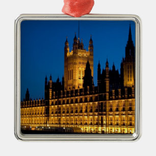 The Houses of Parliament at night in the city of Metal Ornament