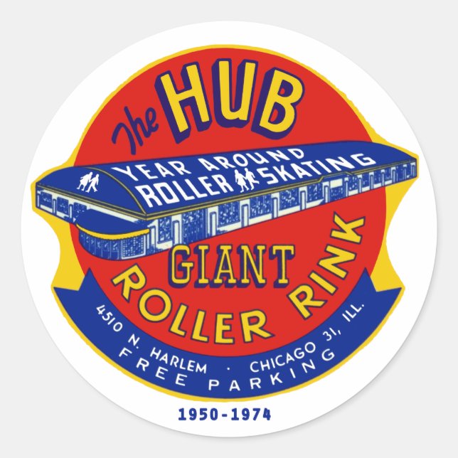 The Hub Roller Rink Chicago / Norridge Illinois Classic Round Sticker (Front)