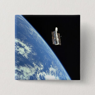 The Hubble Space Telescope with a blue earth 2 Inch Square Button