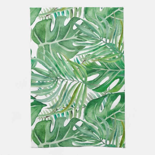 The huge leaves of palm trees and monstera kitchen towel (Vertical)
