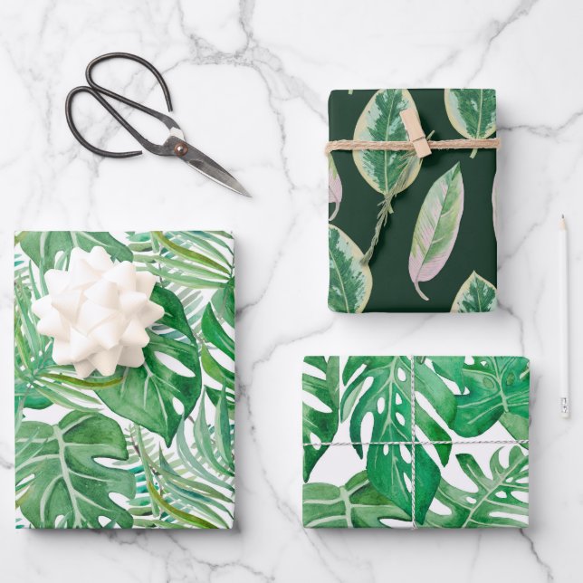 The huge leaves of palm trees and monstera wrapping paper sheet (Front)