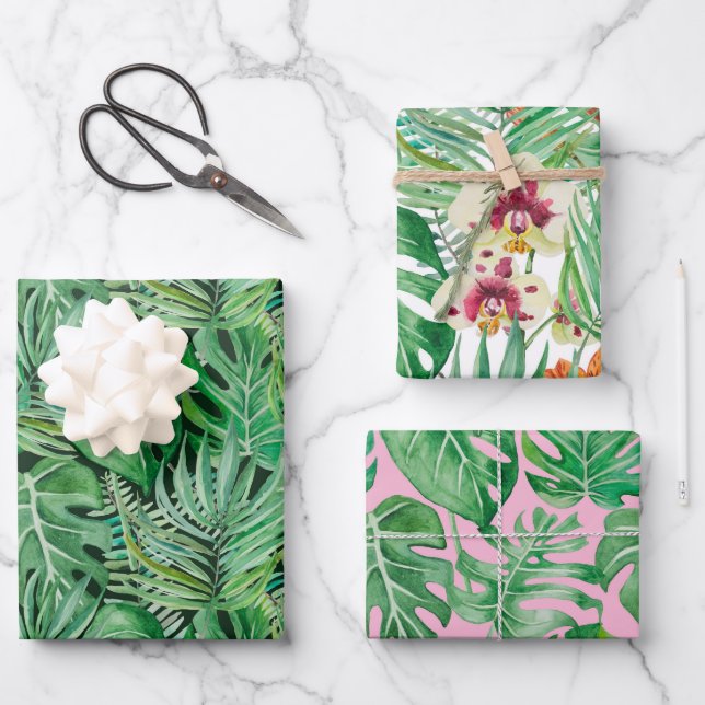 The huge leaves of palm trees and monstera wrapping paper sheet (Front)