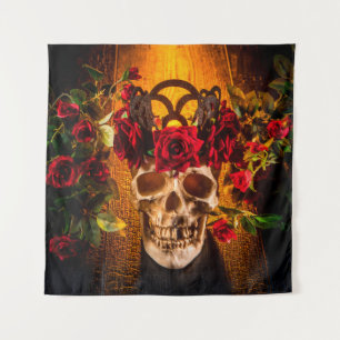 The human skull on the black table lies in the ros tapestry