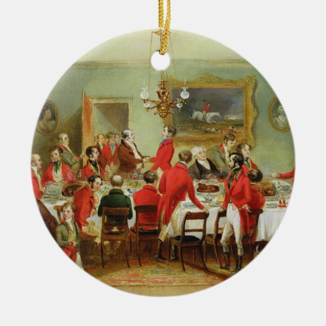 The Hunt Breakfast, Bachelor's Hall, 1836 (oil on Ceramic Ornament (Front)