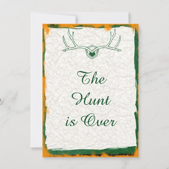 The Hunt is Over Antler Camo Wedding Invitations (Back)