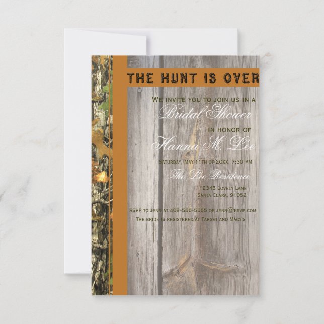 The Hunt Is Over Camo Bridal Shower Invitation (Front)