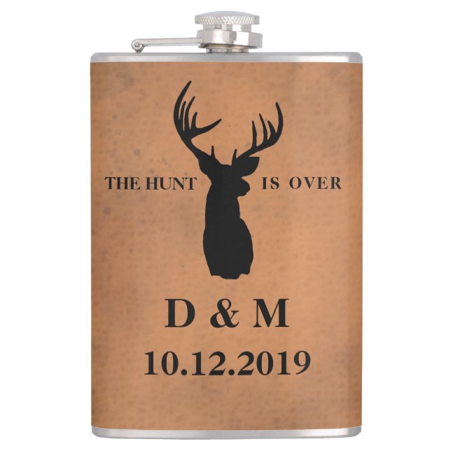 The Hunt is Over Custom Wedding Gift Hip Flask (Front)