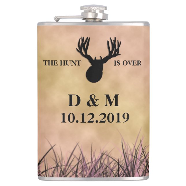 The Hunt is Over Custom Wedding Gift Hip Flask (Front)