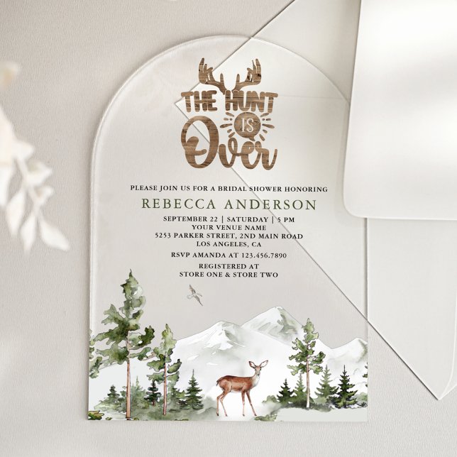 The Hunt is Over Forest Deer Bridal Shower Acrylic Invitations (Creator Uploaded)
