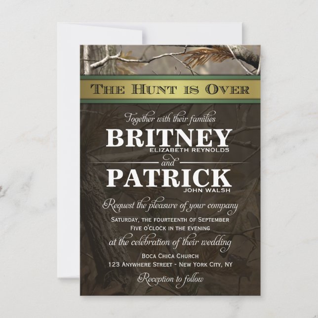The Hunt is Over Hunting Camo Wedding Invitations (Front)