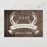 The Hunt is Over Rustic Barnwood Wedding RSVP