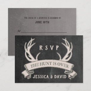 The Hunt is Over Rustic Chalkboard Wedding RSVP