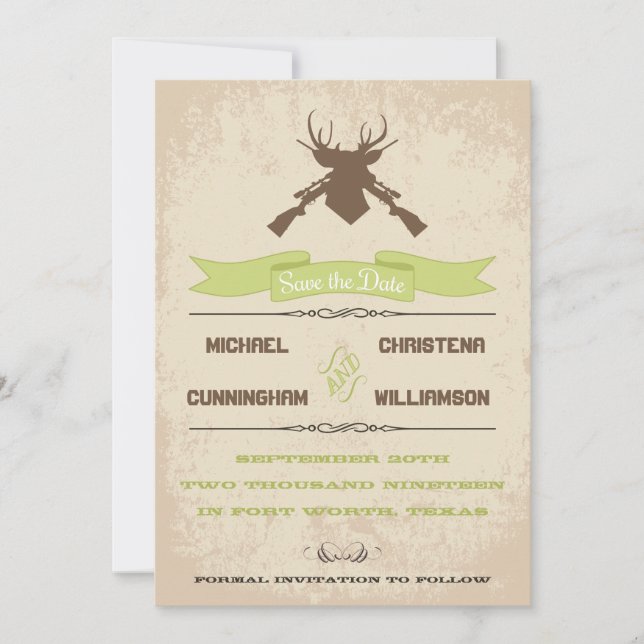 The Hunt Is Over Rustic Country Save The Date (Front)