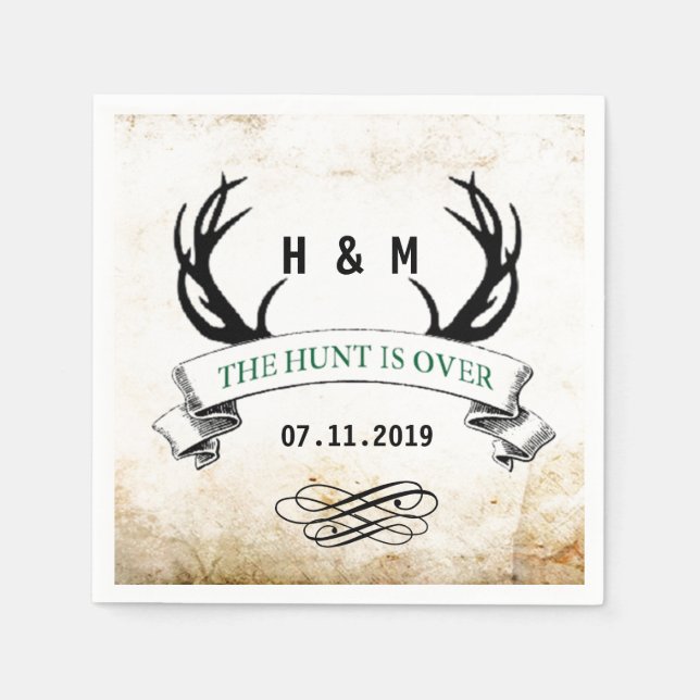 "The Hunt is Over" Rustic Custom Wedding Gift Napkin (Front)