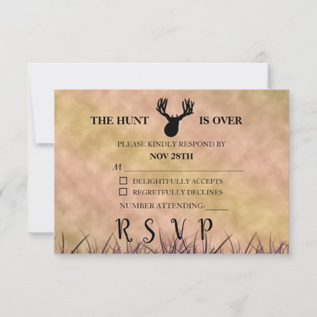 The Hunt is Over Rustic RSVP Card (Front)