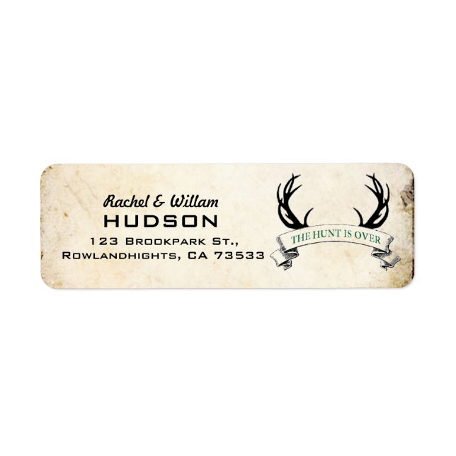 "The Hunt is Over" Rustic Wedding Address Labels (Front)