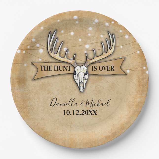 The Hunt Is Over Rustic Wedding Paper Plate (Front)