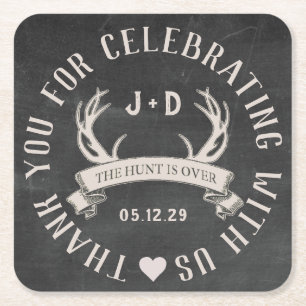 The Hunt is Over Wedding Favour Personalized Squar Square Paper Coaster