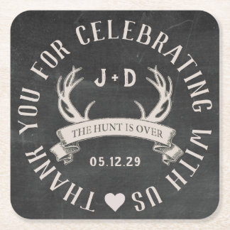The Hunt is Over Wedding Favour Personalized Squar Square Paper Coaster