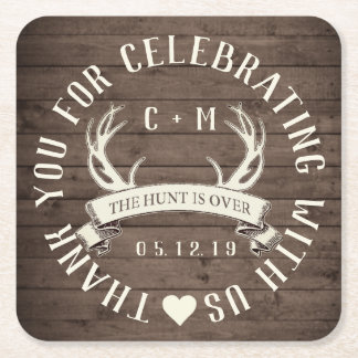 The Hunt is Over Wedding Favour Personalized Square Paper Coaster