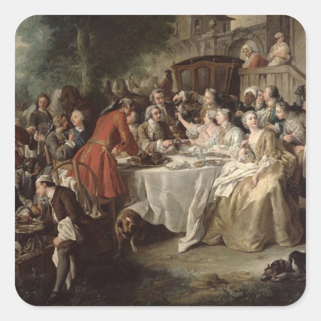 The Hunt Lunch, detail of the diners, 1737 Square Sticker (Front)