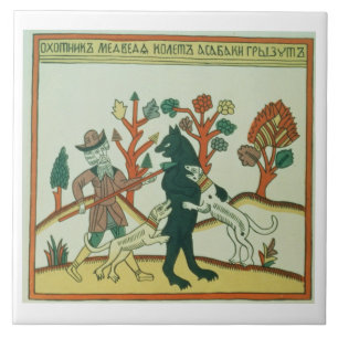 The Hunter and the Boar, Russian, late 18th centur Tile