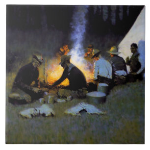 “The Hunter’s Supper” by Frederic Remington Tile