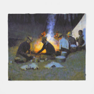The Hunters' Supper Frederic Remington Rustic  Fleece Blanket
