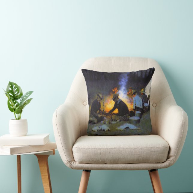 The Hunters' Supper Frederic Remington  Throw Pillow (Chair)