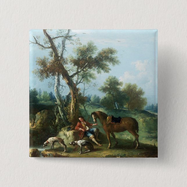 The Huntsman's Rest, 18th century 2 Inch Square Button (Front)