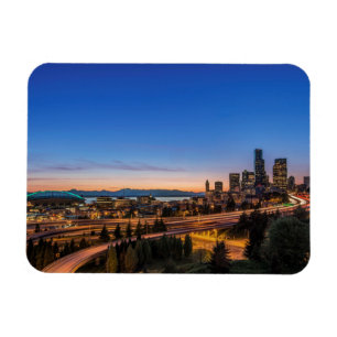 The I-5 freeway and downtown Seattle at twilight Magnet