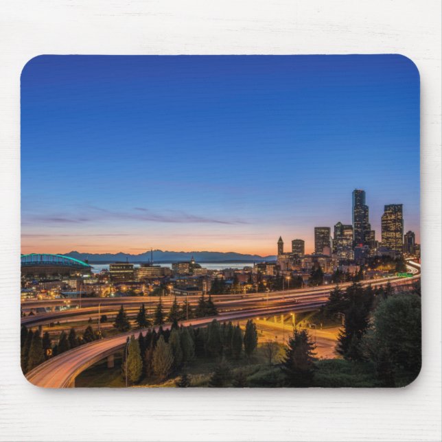 The I-5 freeway and downtown Seattle at twilight Mouse Pad (Front)