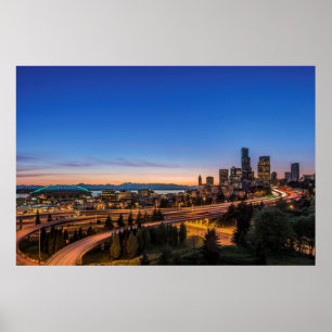 The I-5 freeway and downtown Seattle at twilight Poster