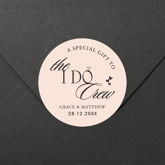The I Do Crew Wedding Party Gift Favour Blush Pink Classic Round Sticker (Creator Uploaded)