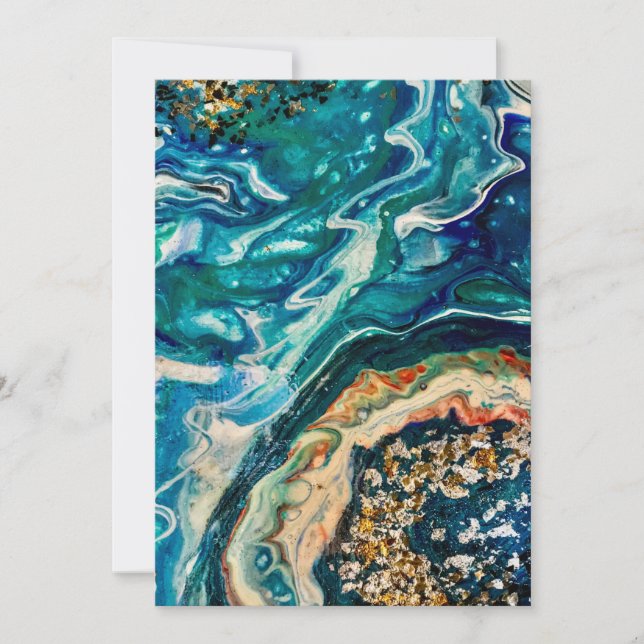 The Ice and The Fish abstract blue teal gold white Invitation (Front)