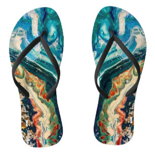 The Ice and The Fish abstract painting Flip Flops