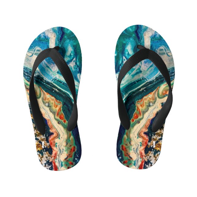 The Ice and The Fish abstract painting  Kid's Flip Flops (Footbed)