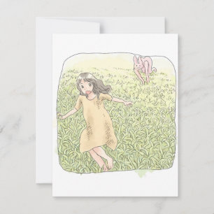 The illustration of a barefoot woman running after card