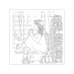 The illustration of a woman sitting by the window  self-inking stamp