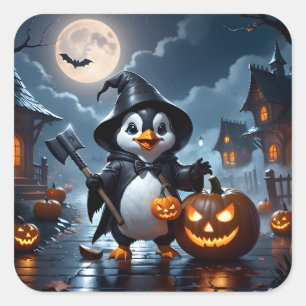 The image of a cute penguin dressed as the grim re square sticker