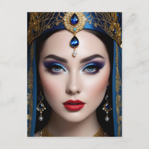 The image of a woman with a veil on her head is on holiday postcard